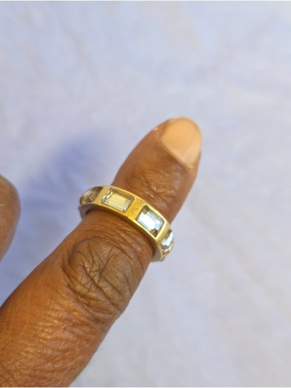Lia Sophia Crave Brushed Gold-tone Wide Band & Crystal Eternity Ring, Size 7
